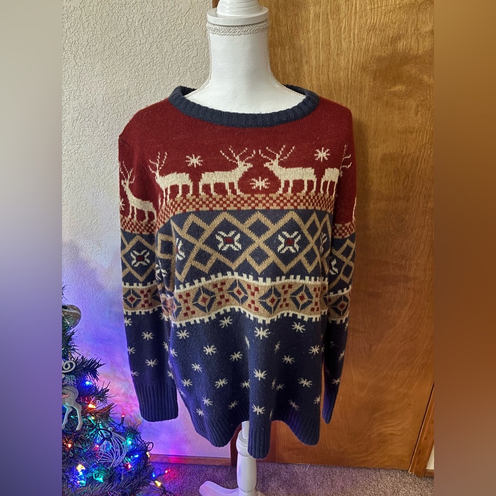 ANDREE BY UNIT Womens Reindeer Crewneck Holiday Christmas Sweater